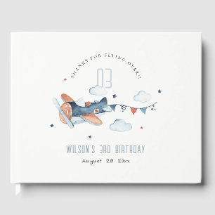 Cute Rust Navy Plane Garland Clouds Stars Birthday Guest Book