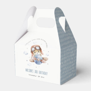 Cute Rust Navy Plane Teddy Sky Star Kids Birthday Favor Box