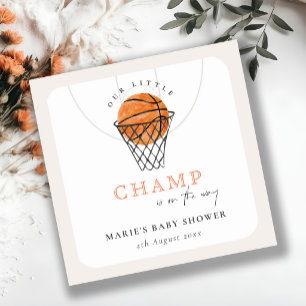 Cute Rust Our Little Champ Basketball Baby Shower Square Sticker