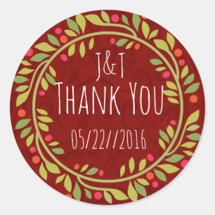 Cute Rustic and Modern Floral Wreath Thank You Classic Round Sticker