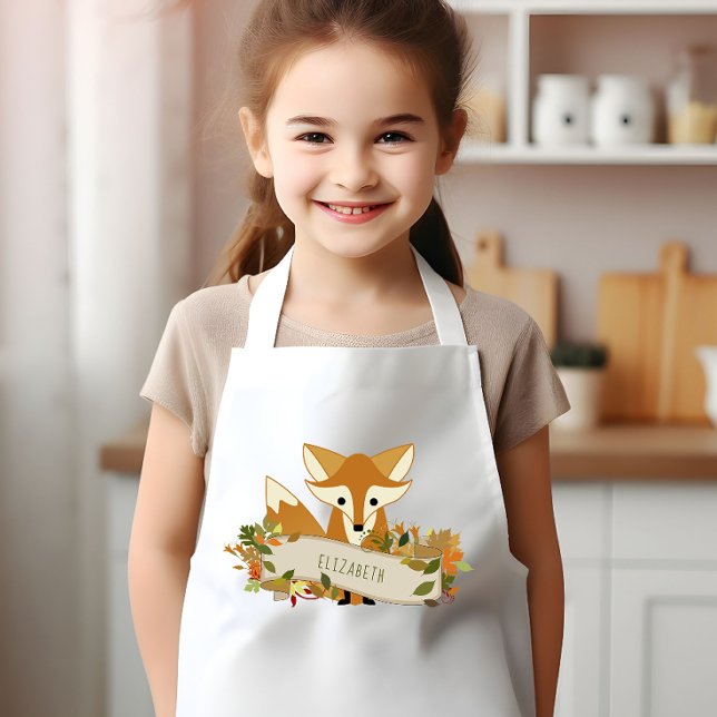 Cute Rustic Autumn Fox Personalized Kids Apron (Creator Uploaded)