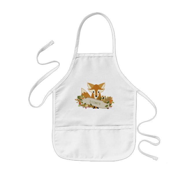 Cute Rustic Autumn Fox Personalized Kids Apron (Front)