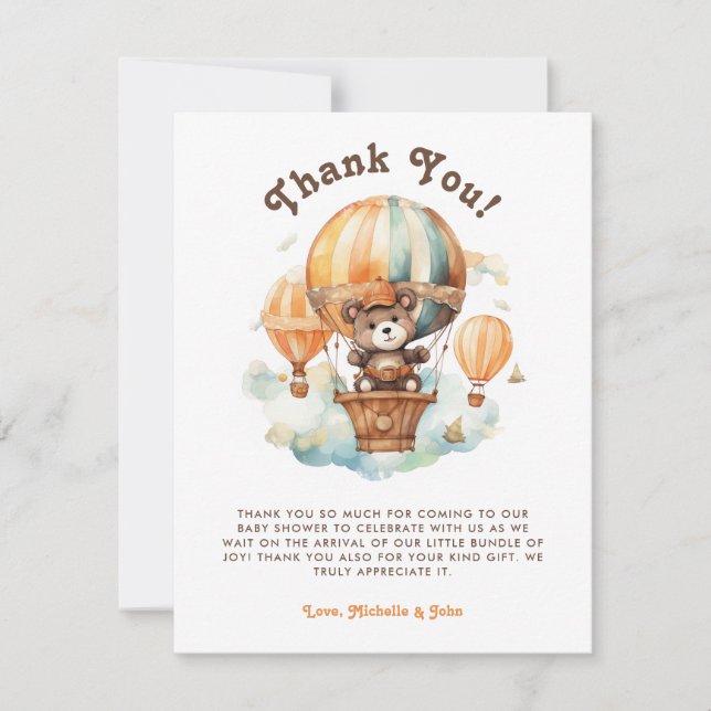 Cute Rustic Bear with Balloons baby Shower Invitation (Front)