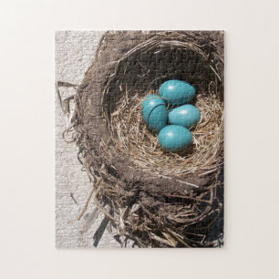 Cute Rustic Bird's Nest Blue Robin Eggs Jigsaw Puzzle