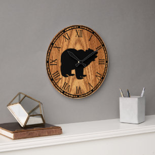 cute rustic black bear  large clock