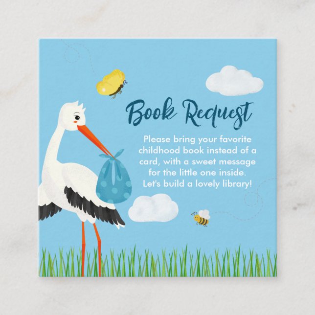 Cute Rustic Blue Stork Baby Shower Enclosure Card (Front)