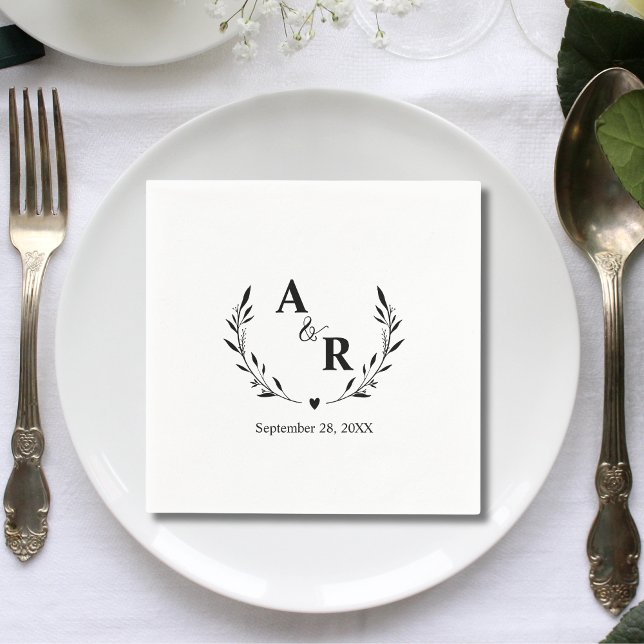 Cute Rustic Botanical Customized Wedding Initials  Napkin (Cute rustic botanical customized initials napkins add a cozy personal touch to your wedding table)