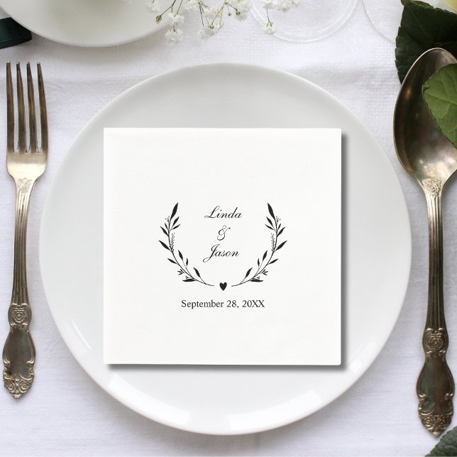 Cute Rustic Botanical Personalized Wedding Napkin (Cute rustic botanical personalized napkins add a cozy natural touch to your wedding table)