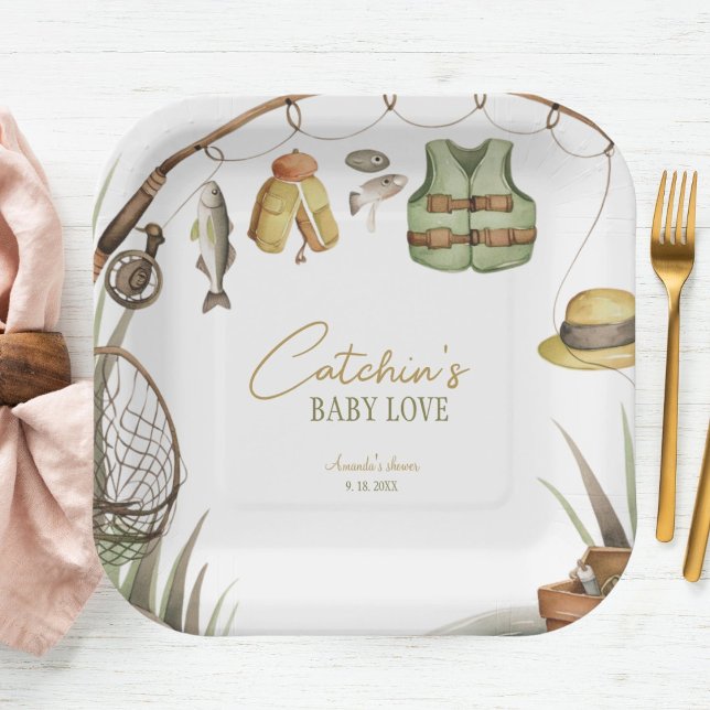 Cute Rustic Catchin' Baby Love Baby Baby Shower  Paper Plate (Creator Uploaded)