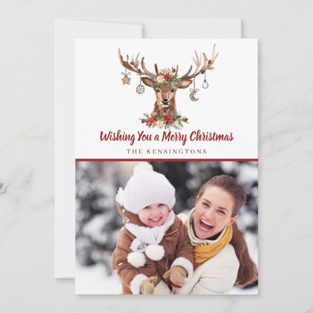 Cute Rustic Christmas Deer Ornaments Holiday Photo (Front)