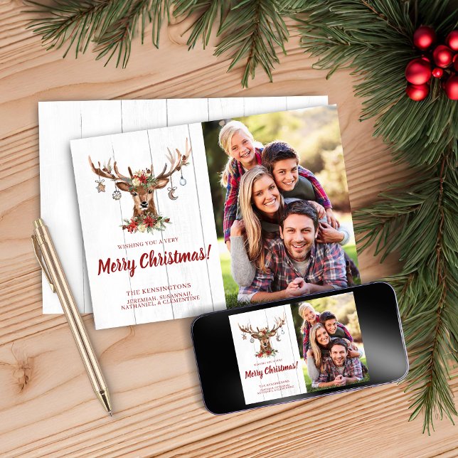 Cute Rustic Christmas Deer Ornaments Holiday Photo Card (Cute Rustic Christmas Deer Ornaments Holiday Photo Cards)