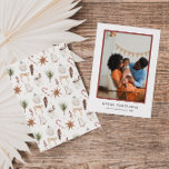 Cute Rustic Christmas Pattern Photo Holiday Card<br><div class="desc">Modern and elegant Christmas holiday card with a watercolor Christmas pattern design featuring pine twigs, cones, candy canes, hot chocolate, ornaments, Christmas berries and more. This holiday card is sure to make anyone feel the spirit of Christmas. On the front side, we have a beautiful rust coloured photo frame where...</div>