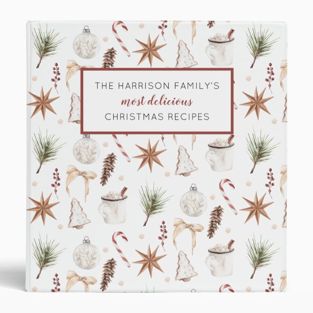 Cute Rustic Christmas Pattern Recipe Binder (Front)