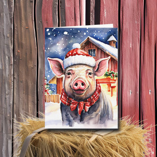 Cute Rustic Christmas Pig and Barn Card