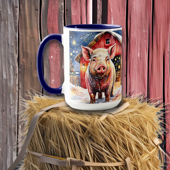 Cute Rustic Christmas Pig and Barn Mug (Creator Uploaded)