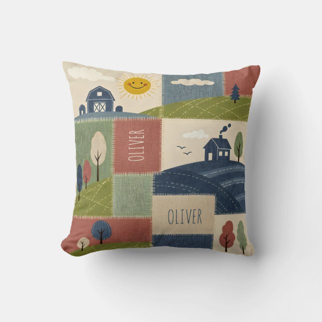 Cute Rustic Country Farmhouse Patchwork Throw Pillow (Front)