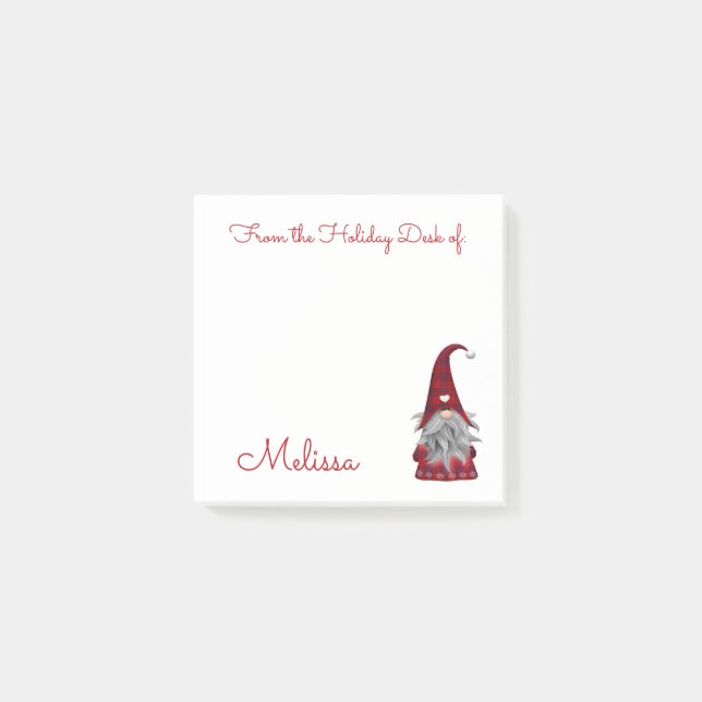 Cute Rustic Custom Christmas Holiday Desk Gnome Post-it Notes (Front)