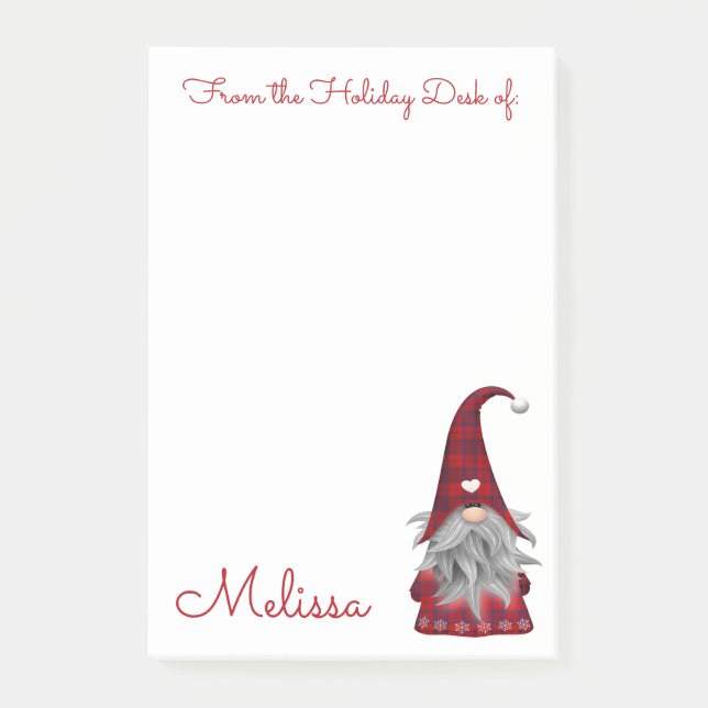 Cute Rustic Custom Christmas Holiday Desk Gnome Post-it Notes (Front)