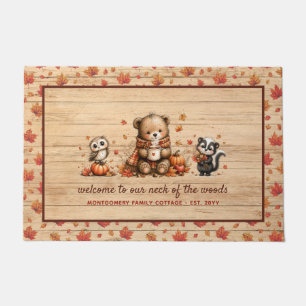 Cute Rustic Fall Woodland Animals Personalized Doormat