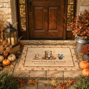 Cute Rustic Fall Woodland Animals Personalized Doormat
