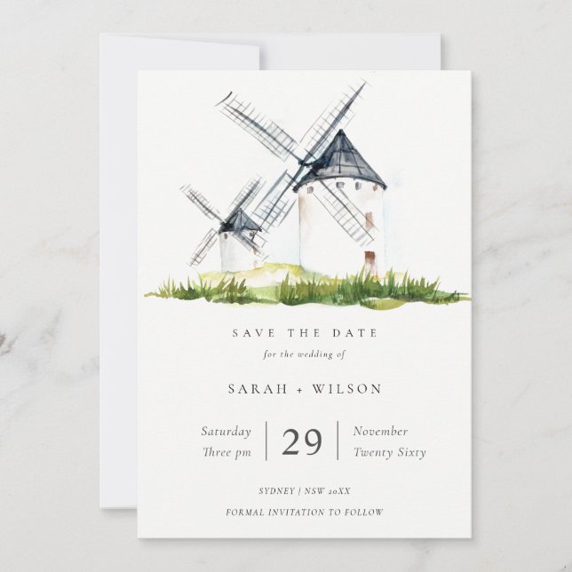Cute Rustic Farm Windmill Theme Save The Date Card (Front)
