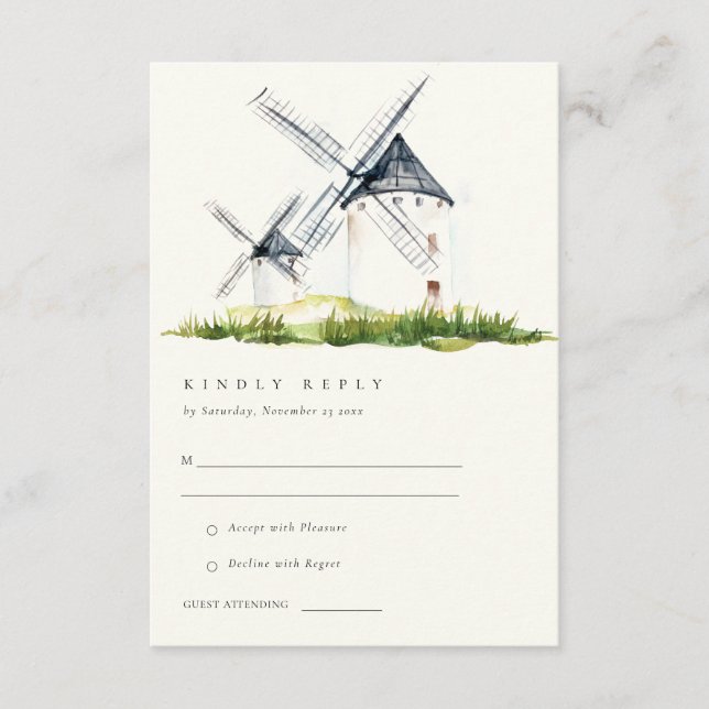 Cute Rustic Farm Windmill Theme Wedding RSVP Enclosure Card (Front)