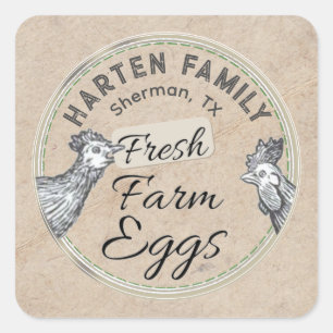 Cute Rustic Farmhouse Hen Rooster FRESH Egg Carton Square Sticker
