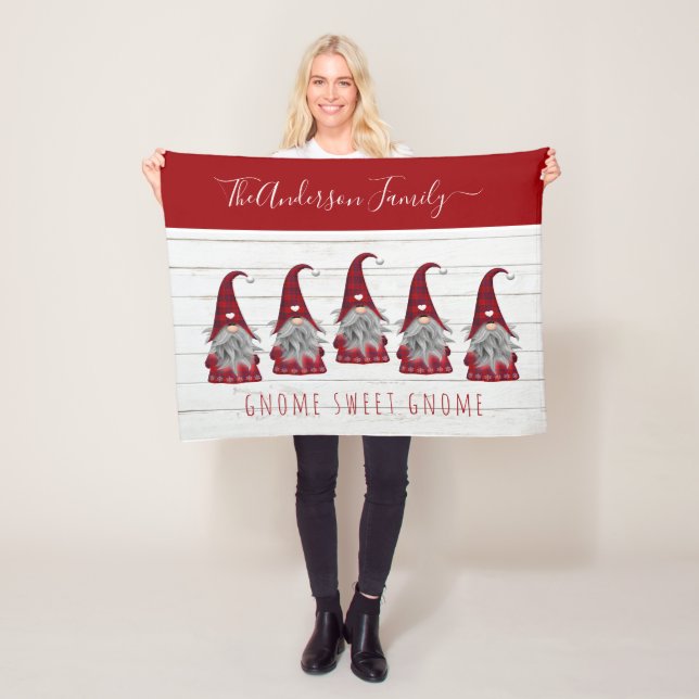 Cute Rustic Faux Wood Christmas Family Gnomes Fleece Blanket (In Situ)