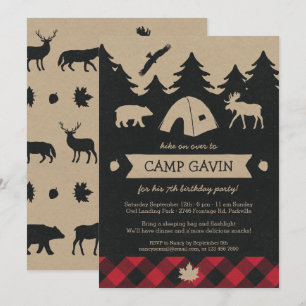 Cute Rustic Flannel Camping Invitation de fête d'a