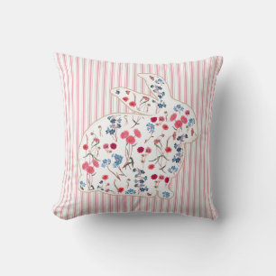 Cute Rustic Flower Easter Rabbit Pink Stripes Throw Pillow