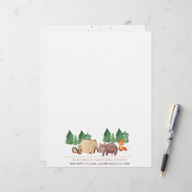 Cute Rustic Forest Woodland Animal  Letterhead (Front/Back In Situ)