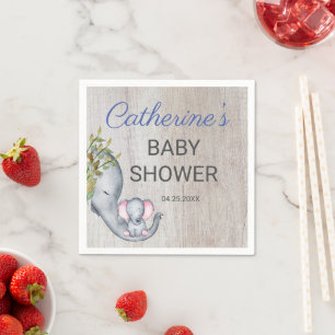 Cute Rustic June Elephant Boy Baby Shower Napkin