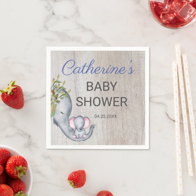 Cute Rustic June Elephant Boy Baby Shower  Napkin (Insitu)