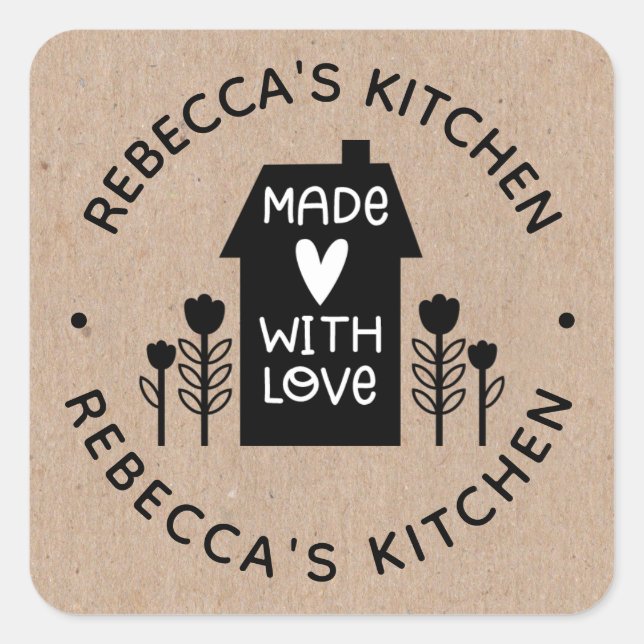 Cute Rustic Kraft Paper Homemade With Love Square Sticker (Front)