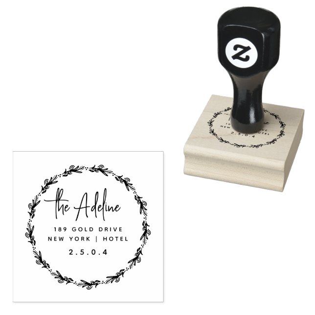 Cute Rustic Laurel Foliage Circular Return Address Rubber Stamp (Stamped)