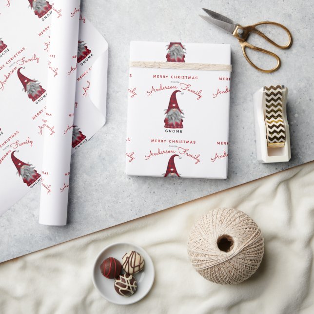 Cute Rustic Merry Christmas Family Gnome Home Wrap Wrapping Paper (Crafts)