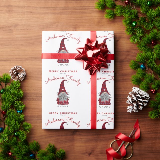 Cute Rustic Merry Christmas Family Gnome Home Wrap Wrapping Paper (Holiday Gift)