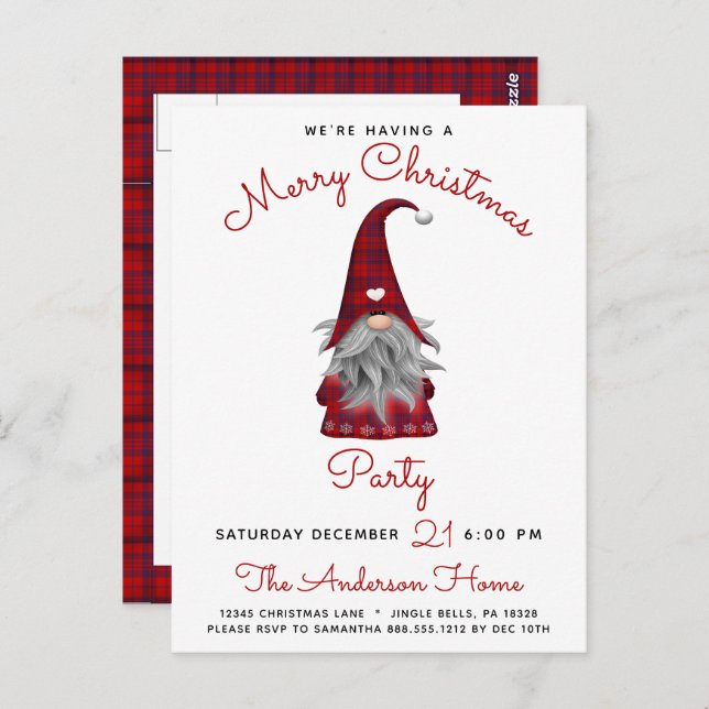 Cute Rustic Merry Christmas Gnome Party Invitation Postcard (Front/Back)