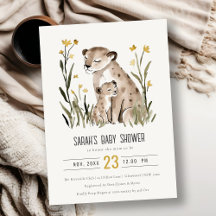 Cute Rustic Mum and Baby Tiger Foliage Baby Shower