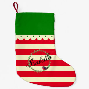 Cute Rustic Name Red Green Cream Small Christmas Stocking