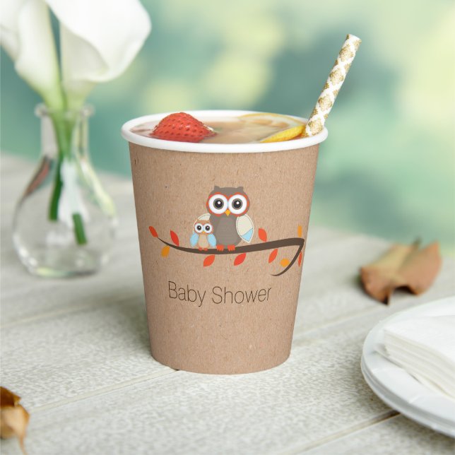 Cute Rustic Owls Baby Shower Paper Cups (Insitu)