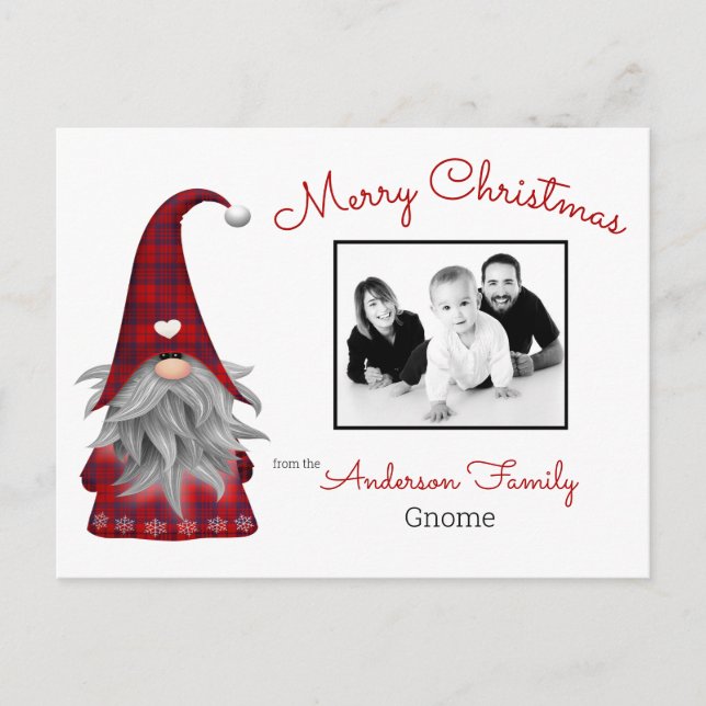 Cute Rustic Personalized Christmas Gnome Elf Holiday Postcard (Front)