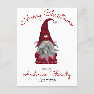 Cute Rustic Personalized Christmas Gnome Elf Holiday Postcard