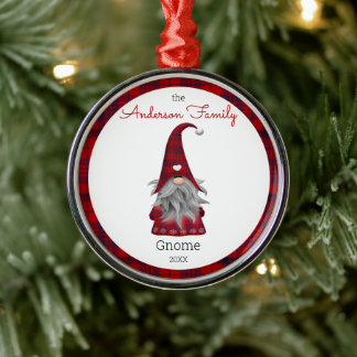 Cute Rustic Personalized Christmas Gnome Elf Metal Ornament