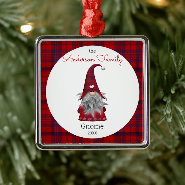 Cute Rustic Personalized Christmas Gnome Elf Metal Ornament (Tree)