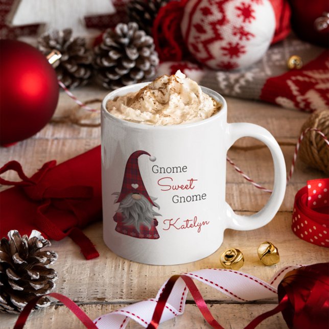 Cute Rustic Personalized Christmas Gnome Elf Mug (Creator Uploaded)