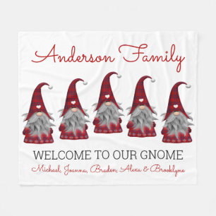 Cute Rustic Plaid Personalized Christmas Gnome Elf Fleece Blanket