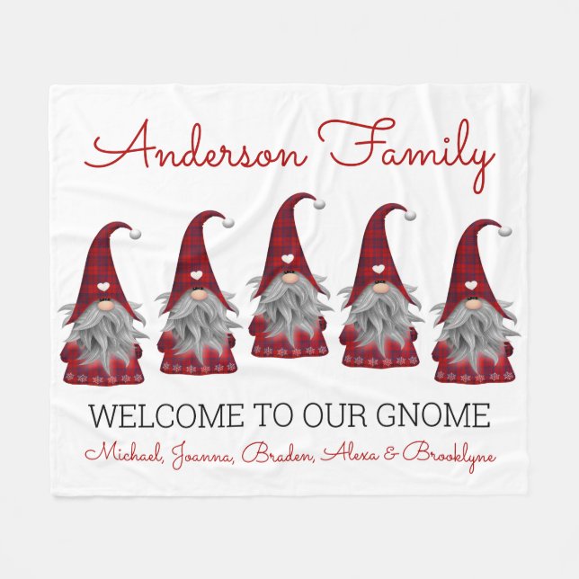 Cute Rustic Plaid Personalized Christmas Gnome Elf Fleece Blanket (Front (Horizontal))