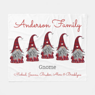 Cute Rustic Plaid Personalized Christmas Gnome Elf Fleece Blanket