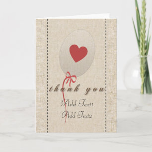 Cute Rustic Red Heart Balloon Thank you  Card